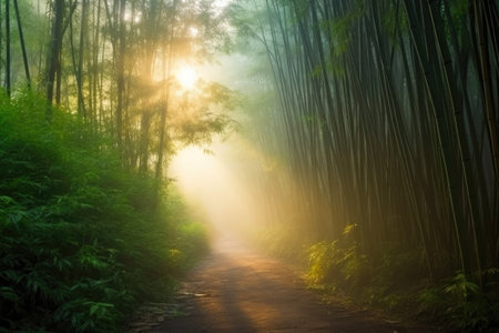 Enchanted Bamboo Forest Trail at Sunriseの素材