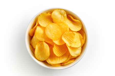Potato Chips in Bowl, Isolated on Whiteの素材