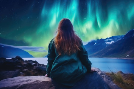 Spectacular Night Sky with Woman Contemplatinの素材