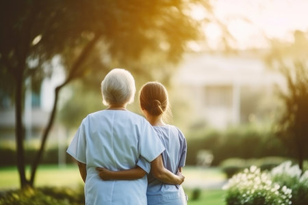 Elderly Caregiving by a Nurse Outdoorsの素材