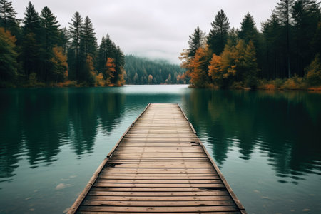 Idyllic Lakefront Stroll: Wooden Pathwayの素材