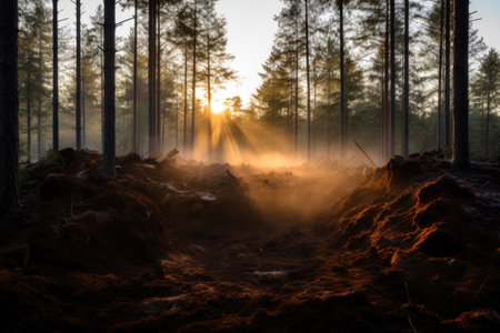 Eerie Pine Forest Scene with a Hidden Secretの素材