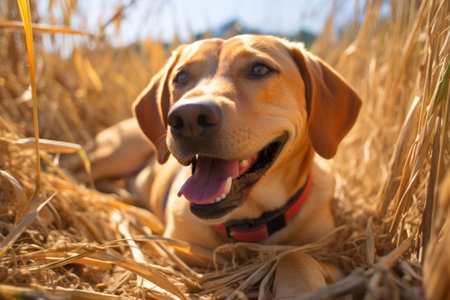 Cheerful Labrador Basking in Sunlightの素材