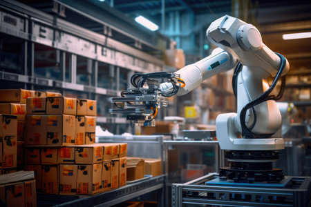 Robotic Precision: Sorting Products in Bright Warehouseの素材