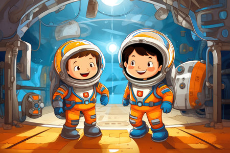 Vibrant Astronauts in a Cartoon Universeの素材