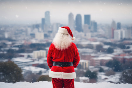 Back Shot of Santa in City Winter Sceneの素材