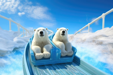 Whimsical Ride: Polar Bears in a Fantasy Worldの素材