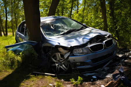 Dramatic Car Crash Scene into a Treeの素材