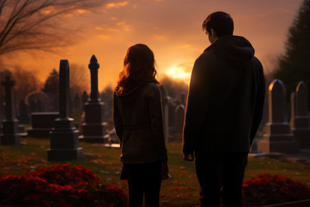 Innocent Love: Curvy Teen Gazing at Boy in Romantic Cemeteryの素材