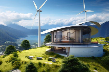 Modern Mountain Retreat: Eco-Friendly House and Wind Turbineの素材