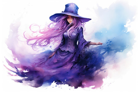 Enchanting Watercolor Witch in Purpleの素材