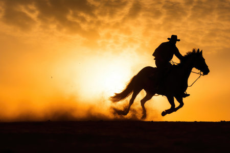 Rider and Horse in Silhouette, Evening Glowの素材