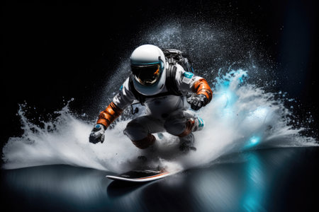 Galactic Glide: Astronaut Surfs the Stars on a Motorized Boardの素材