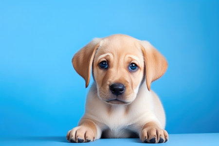 Cute Labrador Portrait on Vibrant Blue Backgroundの素材