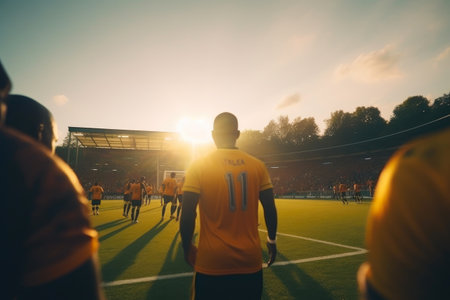 Football Field in Full Motion with African-American Athleteの素材
