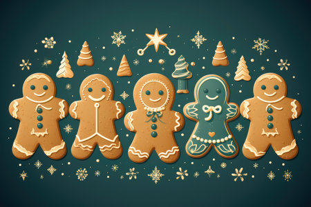 Festive Christmas Greetings with Snowman and Gingerbreadの素材