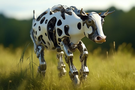 Mechanical Moo: Robot Cow in a Serene Fieldの素材