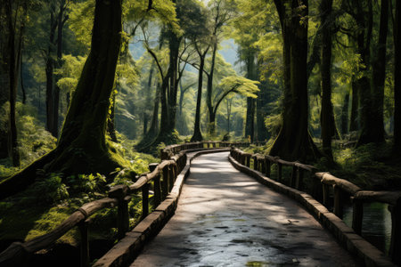Enchanting Path Amidst Towering Treesの素材