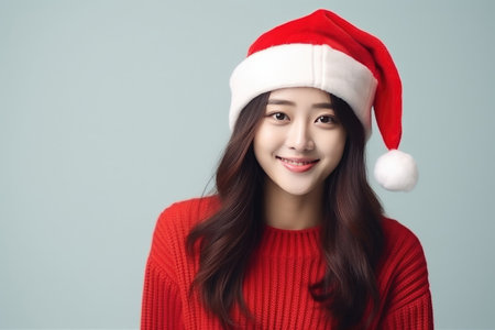 Smiling Asian Girl in Christmas Attireの素材