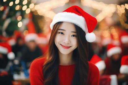 Festive Asian Teens Embrace Christmas Joyの素材