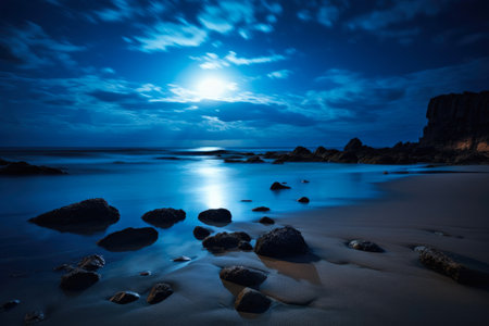 Moonlit Serenity: Gentle Waves at Nightの素材