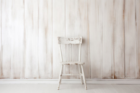 Aged Wooden Chair with White Backdropの素材