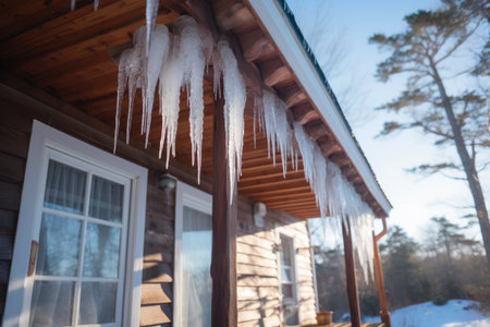 Winter's Embrace: Cottage Rooftop Iciclesの素材