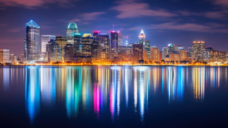 Riverside Radiance: City Lights on the Waterの素材