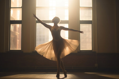 Elegant Ballet Dancer in a Sunlit Studioの素材