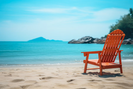 Tranquil Beach Getaway: Vacant Lounge Chair on Sunny Shoreの素材
