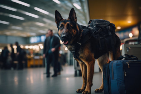 Security Dog Scouring Airport for Narcoticsの素材