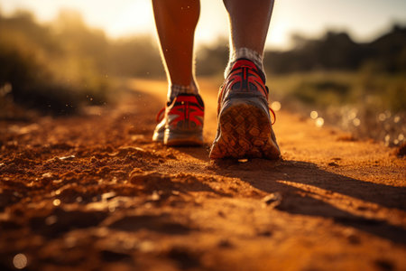 Sunny Trail Run: Close-up of Male Runner's Legsの素材