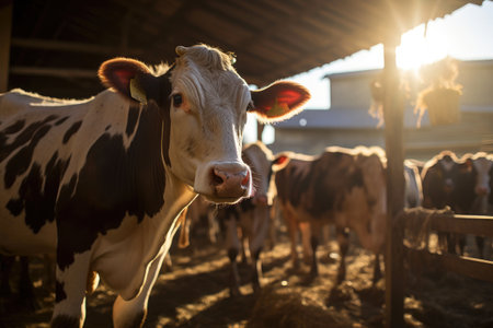 Idyllic Countryside Cow Barn at Sunriseの素材