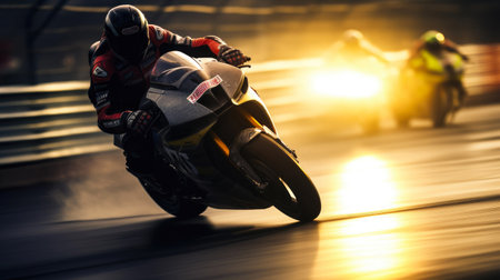 Epic Journey: Sports Biker on a Scenic Highwayの素材