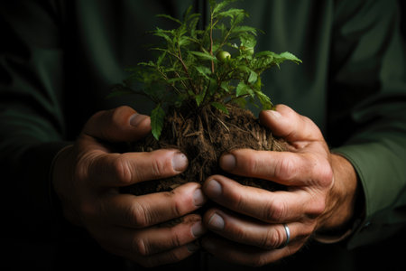 Nature's Embrace: Hands Cradling a Majestic Treeの素材