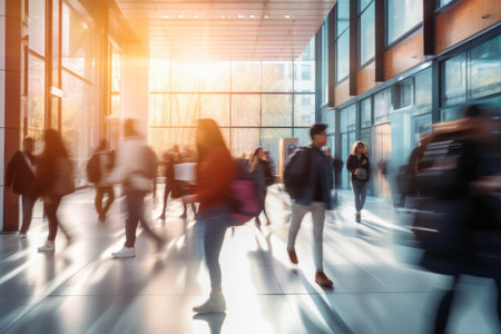 University Mobility: Blurred Students on Campusの素材