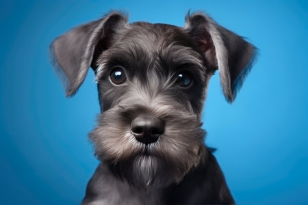 Adorable Schnauzer Puppy in Blue Settingの素材