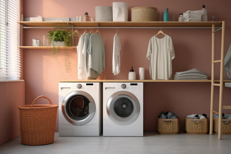 Clean and Serene Laundry Area at Homeの素材