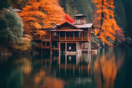 Nature's Dynamic Palette: Seasons at the Lakeside Cabinの素材
