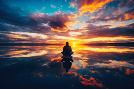 Hopeful Dawn: Vibrant Sunrise Reflects in the Eyes of a Manの素材