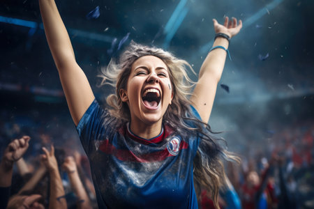 Zealous Female Fan Rejoices Goal in Stadiumの素材