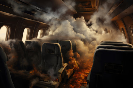 Critical moment: Fire outbreak in airplane cabinの素材