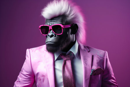 Fashionably Wild: Silverback Gorilla in Graphic Poster Artの素材