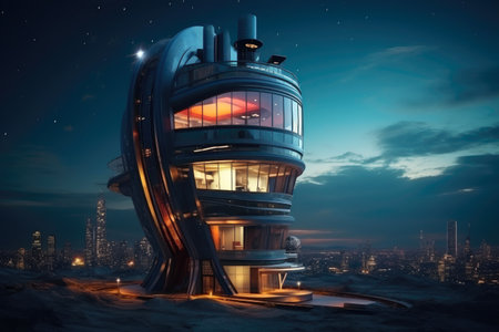Contrasting Realms: Cozy Dwelling Amidst Futuristic Giantsの素材