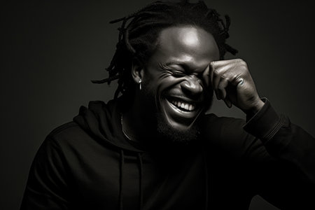 Positive African Descent Man with Gestureの素材