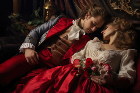 Stylish Bride and Groom Relaxing Together on bedの素材