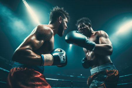Intense Moments: Two Fighters Clash in Boxing Matchの素材