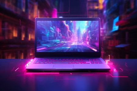 Digital Horizon: Neon Laptop Delightの素材
