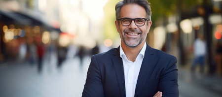 Outdoor Charm: Business Pro Beaming in Professional Glassesの素材