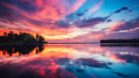 Sunset Serenade: Vibrant Lake Reflectionsの素材